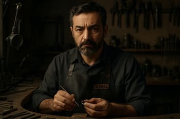 Kıdemli usta Kemal, gravür tezgâhında portre